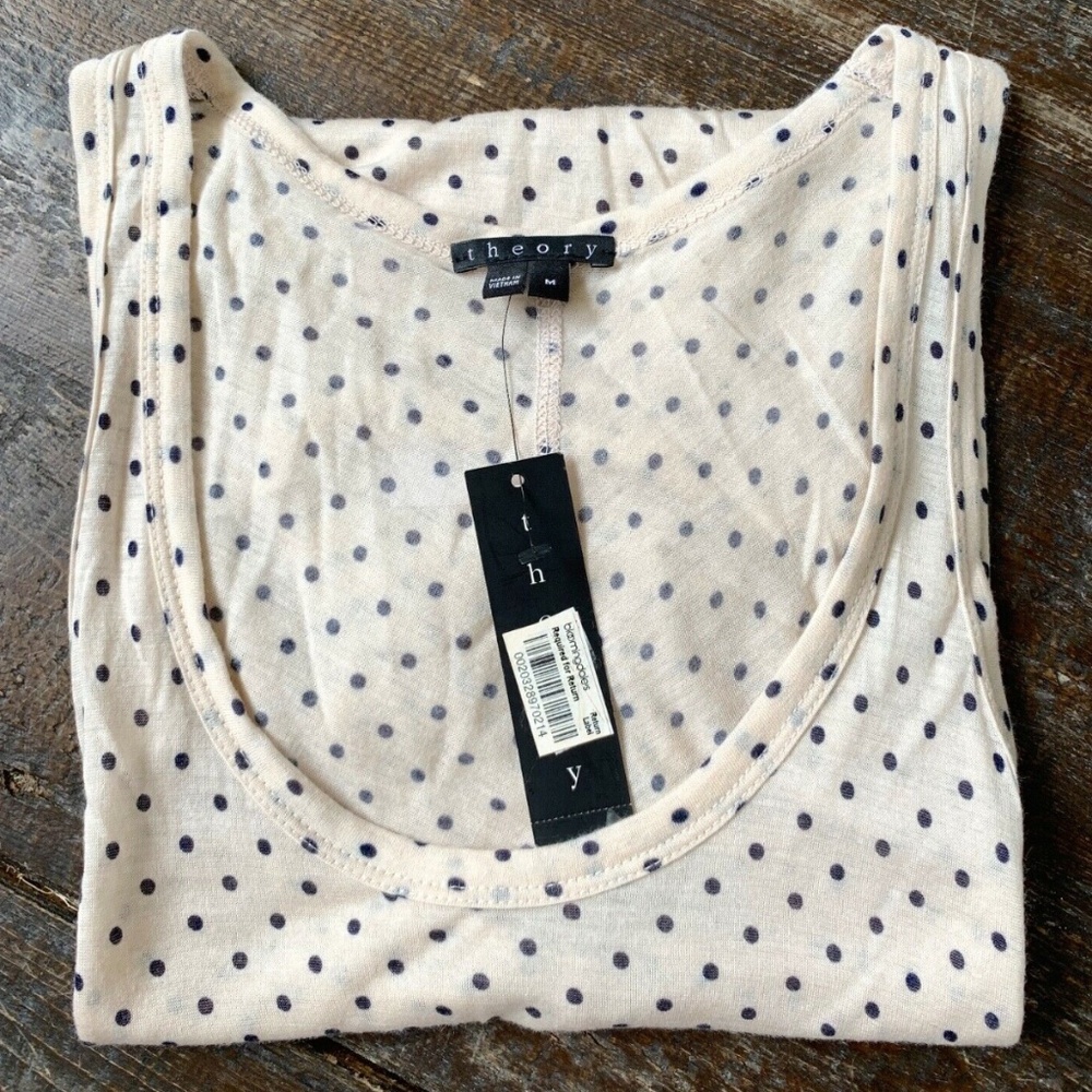 THEORY NWT SHEER PORCELAIN NAVY POLKA DOT TANK M